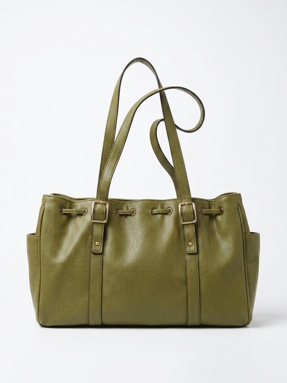 Olive Green Leather Tote Shoulder Bag - Like New